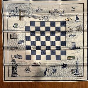 Ralph Lauren Navy and Cream Checkered Scarf
